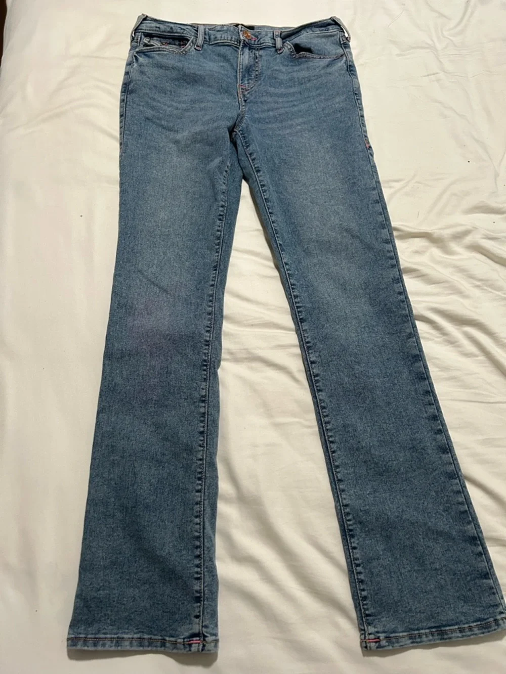 True Religion Women’s Billie MidRise Flap Straight Classic BlueDenim Jeans sz30